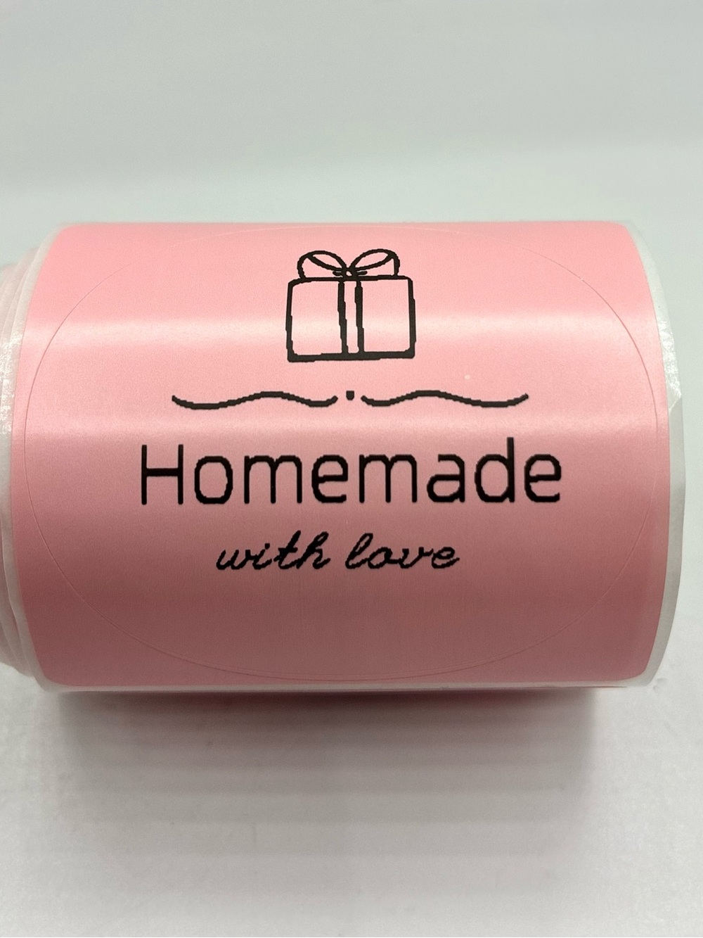 Pink "Homemade with Love" Round Stickers -50 count